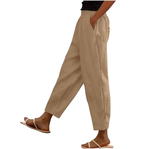 Zekutng Womens Pants Spring Lace-up with and Linen All Straight Leg Casual Pants,Sizes S-2XL