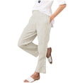 thumbnail image 1 of Zekutng Womens Pants Striped Print High-Waisted Side-Pocket Trousers with Button Accents,Sizes S-3XL, 1 of 8
