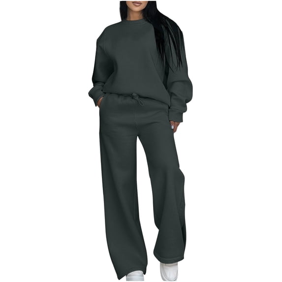 Zekutng Womens Sets Crew Neck Sweatshirt Drawstring Wide Leg Pant 2-Piece Sweatsuit Set,Sizes S-2XL