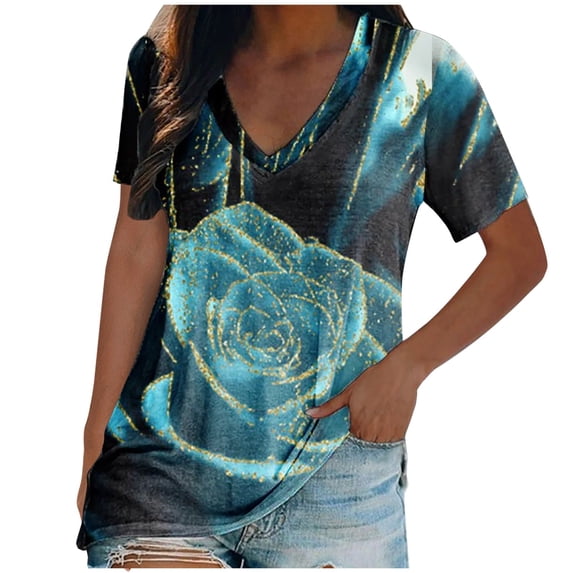 Zekutng Womens Summer Tops Fashion Printed Short Sleeve T-shirt,Sizes S-3XL