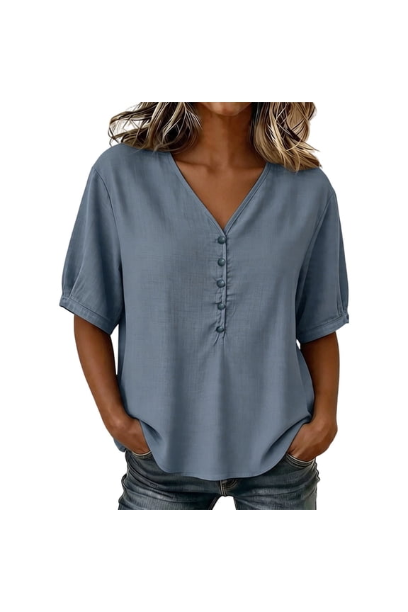 Womens Summer Tops Spring Summer and Loose Half-sleeve Blouse Pullover Small Shirt,Sizes M-3XL