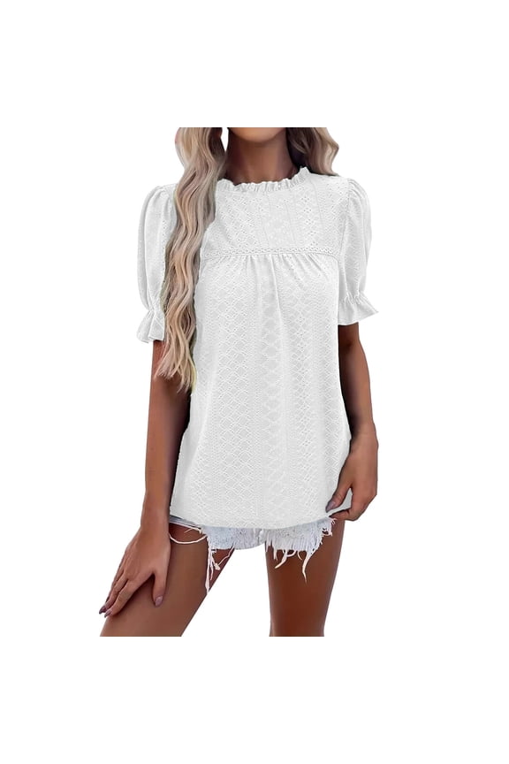 Womens Summer Tops Summer Versatile Sleeve Wave Neck,Sizes S-3XL