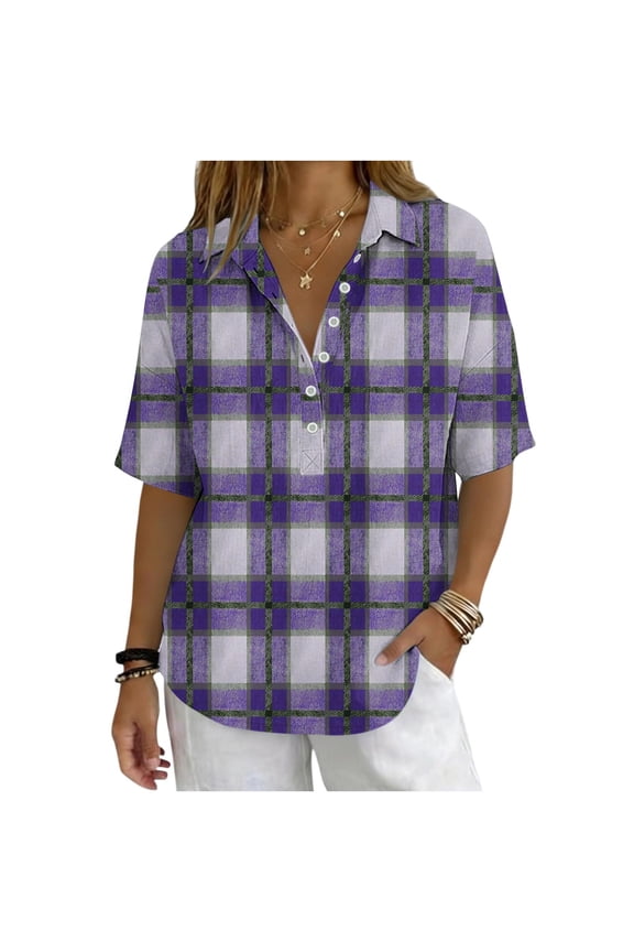 Womens Tops Fashionable Casual TurtleNeck Long-Sleeved Button and Snap V-Neck Top Short-Sleeved V-Neck Top/shirt,Sizes S-3XL