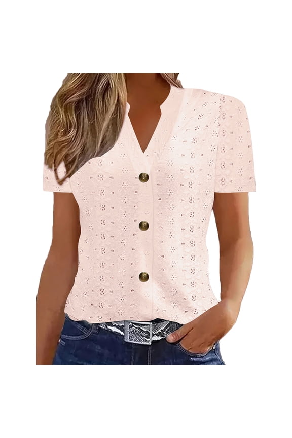 Womens Tops Knit Button-Down V-Neck Short-Sleeve Cardigan,Sizes XS-2XL