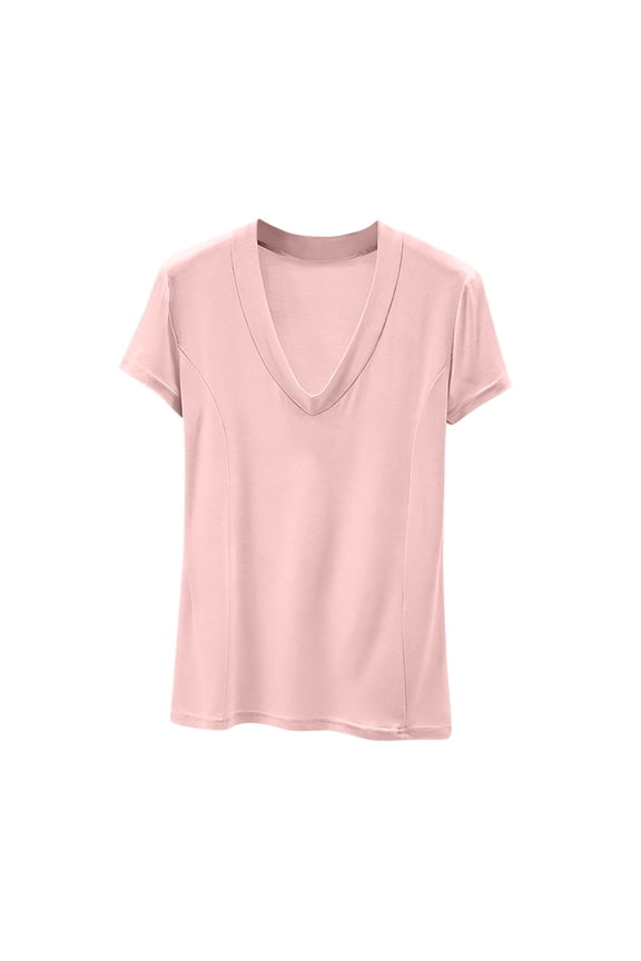 Womens Tops Modal V-Neck Casual Short-Sleeve Tops,Sizes M-5XL