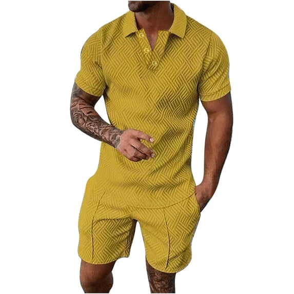 Zekutng Workout Sets for Men Track Suits 2 Piece Summer Casual and Short Sleeve Turndown Collar T-shirts and Shorts Set,Sizes S-5XL