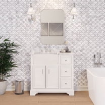 Zelda 36" Farmhouse Bathroom Vanity with White Cabinet and Carrara Marble Top