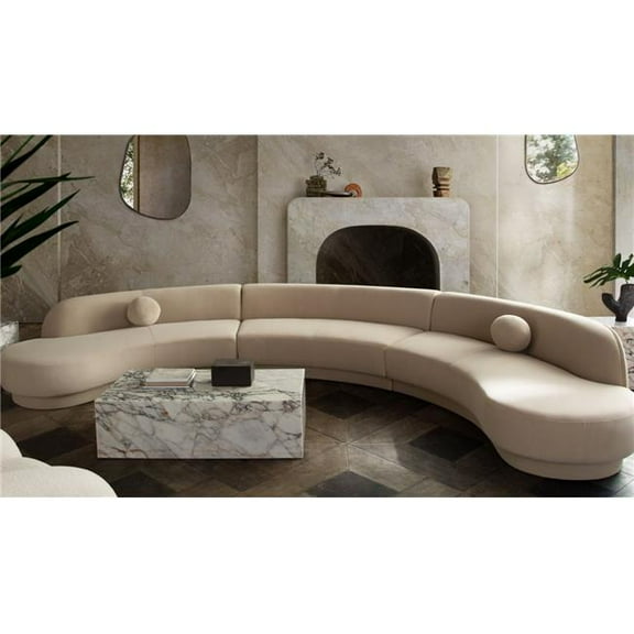 Diamond Sofa ZELDA3PCLCASRCLCA Zelda Performance Velvet Modular Curved Armless Sofa with Three Accent Pillow Balls & Two Chaise, Light Camel - 3 Piece