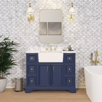Zelda 42" Farmhouse Bathroom Vanity with Royal Blue Cabinet and Carrara Marble Top