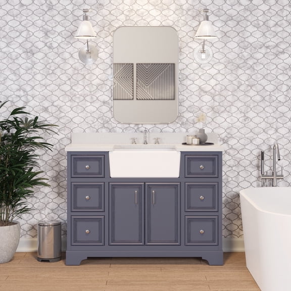 Zelda 48" Farmhouse Bathroom Vanity with Powder Gray Cabinet and Quartz Top