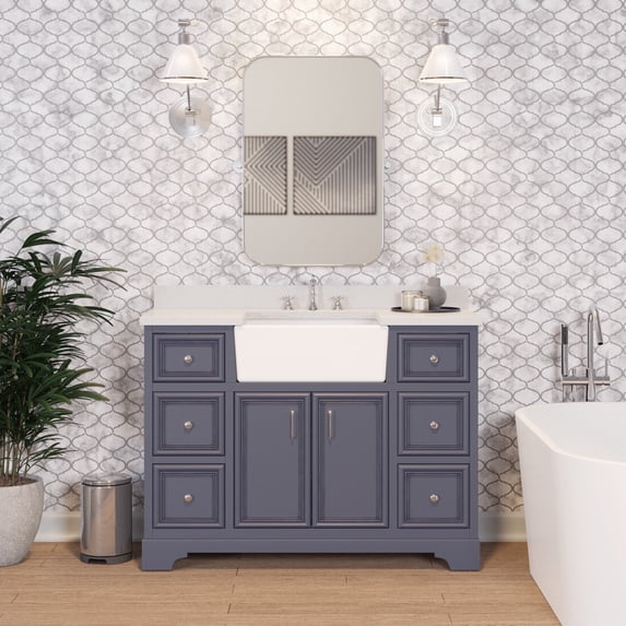 Zelda 48" Farmhouse Bathroom Vanity with Powder Gray Cabinet and Quartz Top