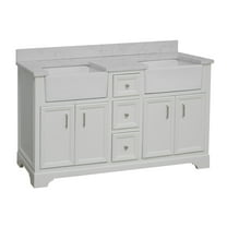 Zelda 60" Double Farmhouse Bathroom Vanity with White Cabinet and Engineered Carrara Top
