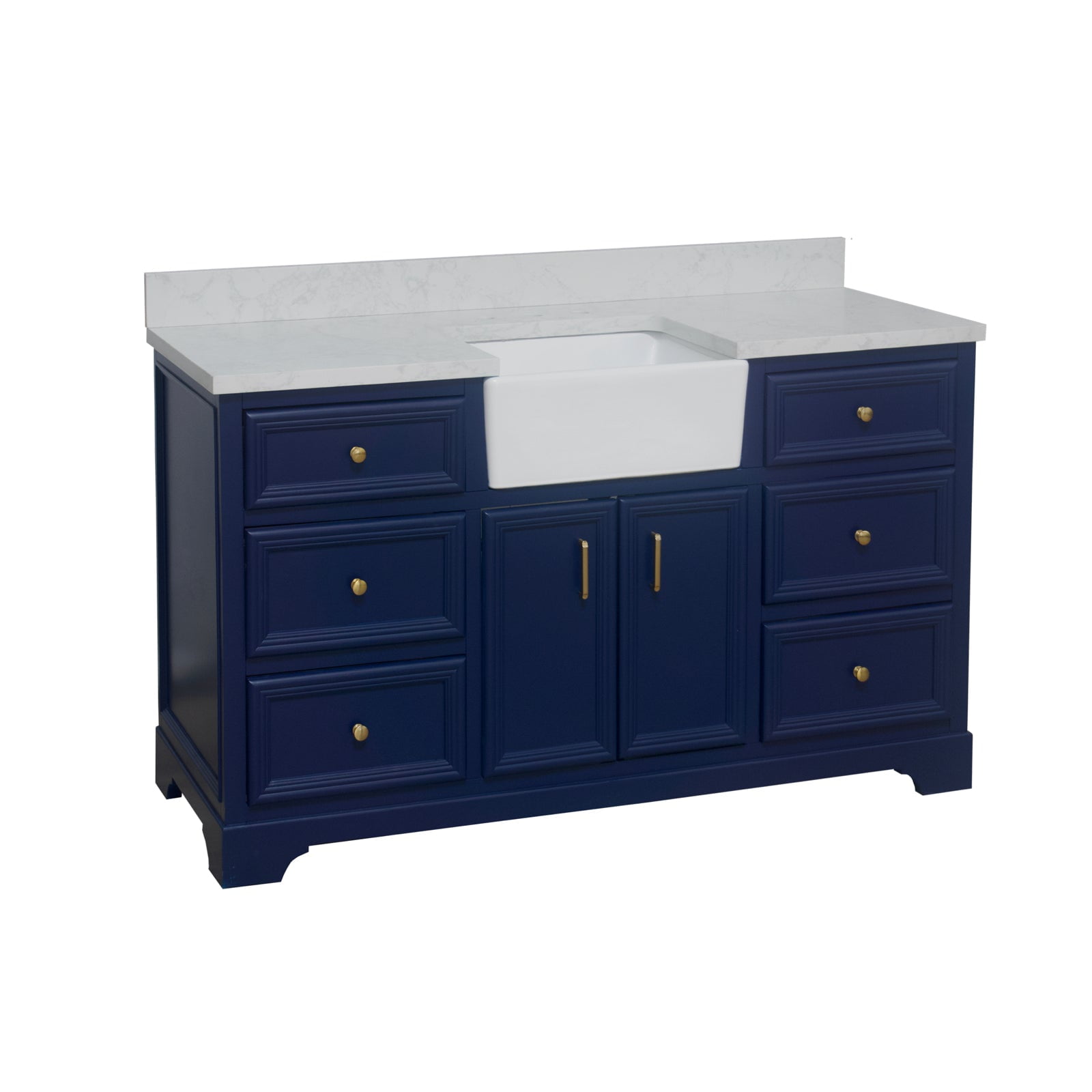 Zelda 60" Single Farmhouse Bathroom Vanity with Royal Blue and Engineered Carrara Top