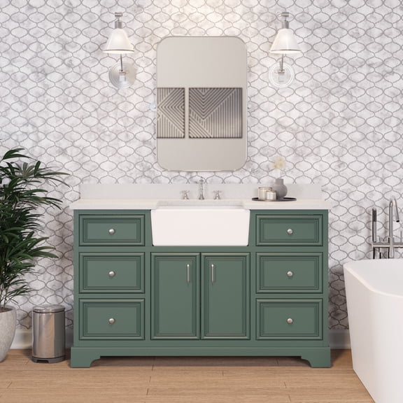 Zelda 60" Single Farmhouse Bathroom Vanity with Sage Green Cabinet and Quartz Top