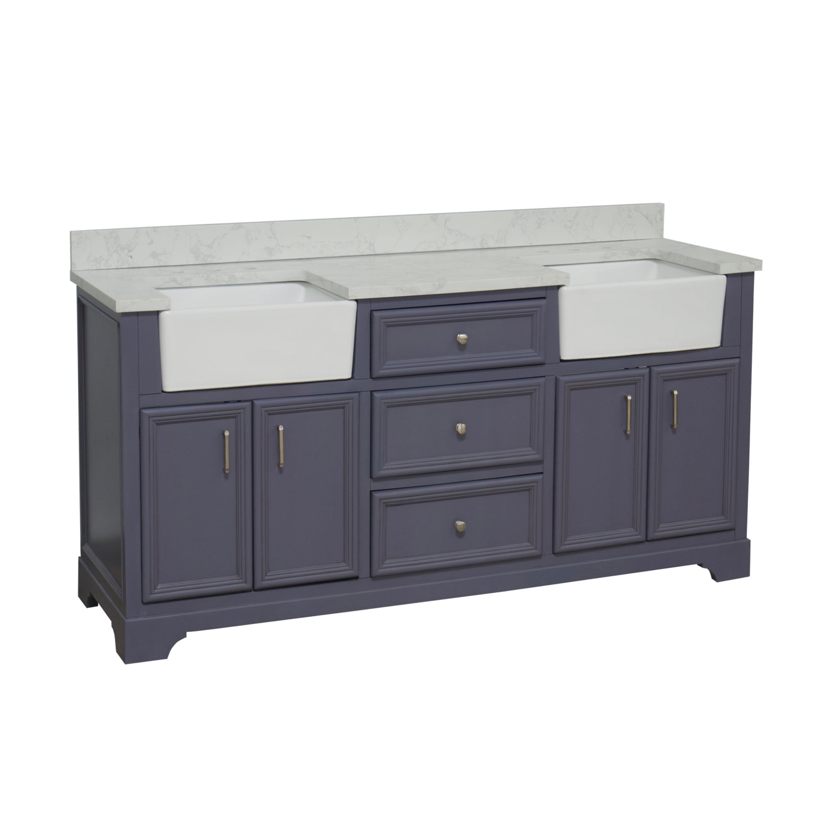 Zelda 72" Double Farmhouse Bathroom Vanity with Powder Gray and Engineered Carrara Top