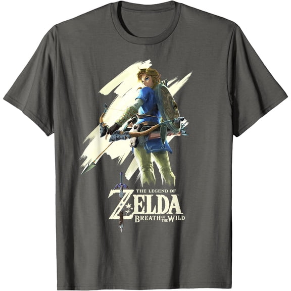 Zelda Breath of the Wild Link Stare Graphic DTG Print Unisex T-Shirt,Charcoal Color,Size M