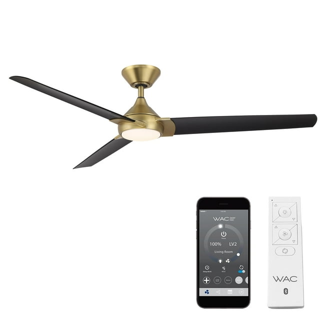 Zelda Indoor and Outdoor 3-Blade Smart Ceiling Fan 60in Soft Brass Matte Black with 3000K LED Light Kit and Remote Control
