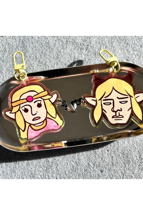 Zelda & Link Heart Magnet Keychain Set: Funny Acrylic Gamer Gift (1 keychain)