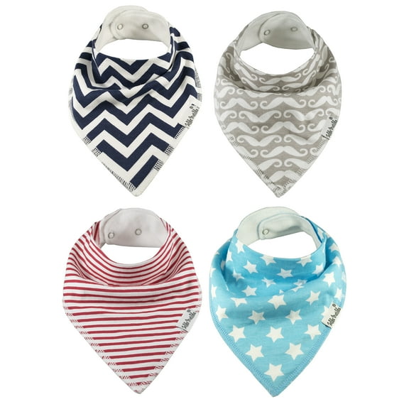 Zelda Matilda Set of 4 Bandana Bibs - Adjustable - Organic Cotton - "Stars N Stripes Set"