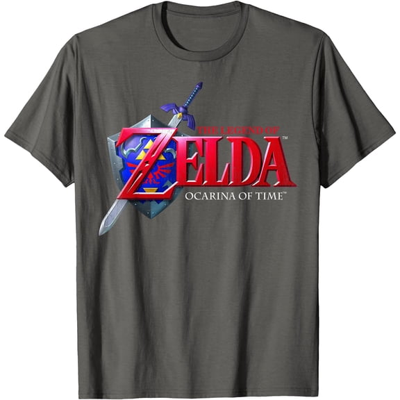 Zelda Ocarina of Time Classic Logo Graphic DTG Print Unisex T-Shirt,Charcoal Color,Size L