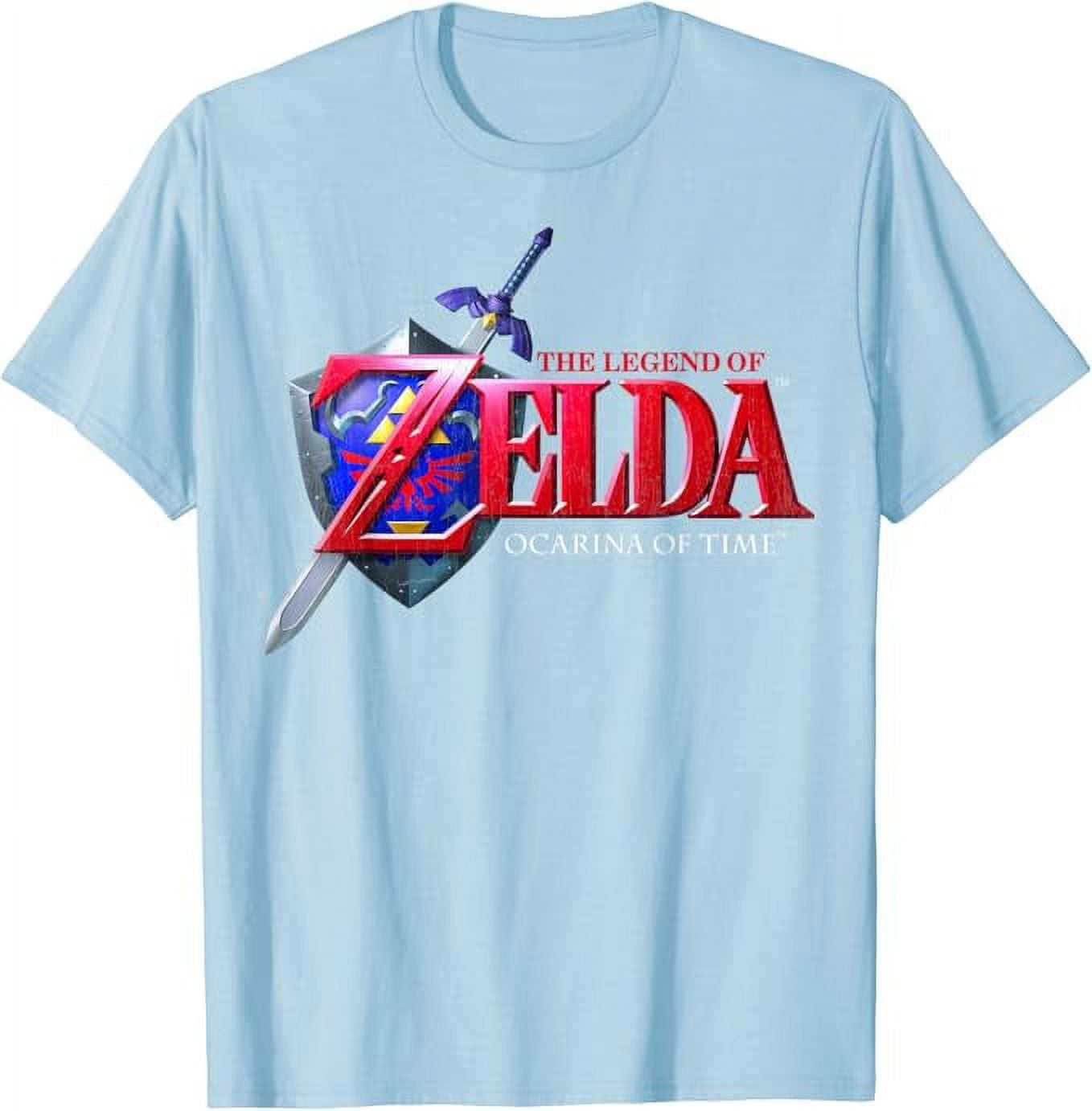 Zelda Ocarina of Time Classic Logo Graphic T-Shirt, Light Blue