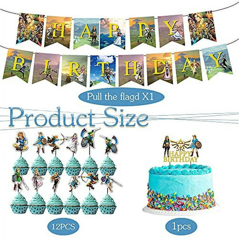 Zelda Party Supplies, Zelda Birthday Party Decorations Includes Happy Birthday Banner, Balloons, Swirls,Cake & Cupcake Topper for Zelda Theme