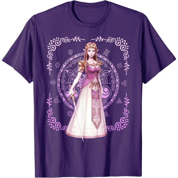Zelda Pink Ornate Border Portrait Graphic DTG Print Unisex T-Shirt,Purple Color,Size YXL