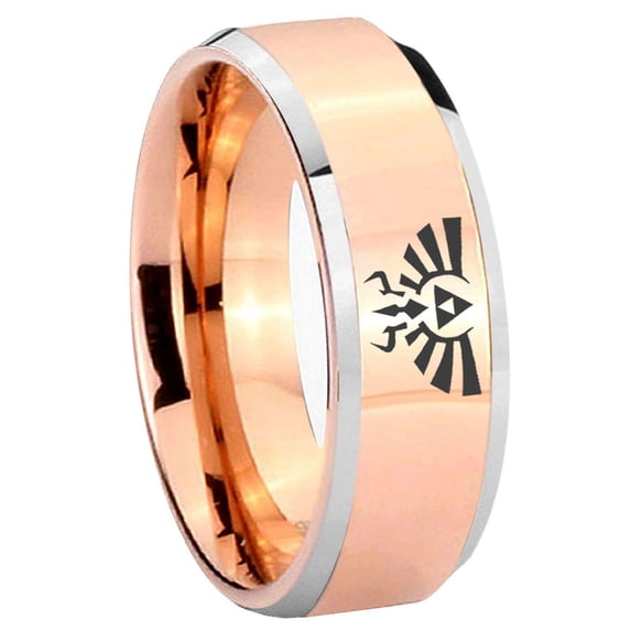 Zelda Skyward Sword Crest Beveled Rose Gold Tungsten Ring 10MM