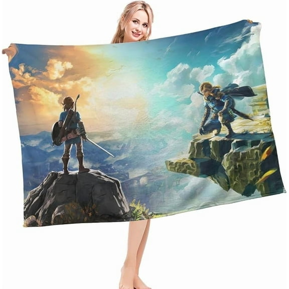 Zelda Throw Blanket Legends of Zelda Blanket Game Blanket Zelda Poster Breath Wild Mountain Castle Cartoon Art Fleece Blanket Decor for Sofa Living Room Bedroom Dorm Apartments 50 "x 40"