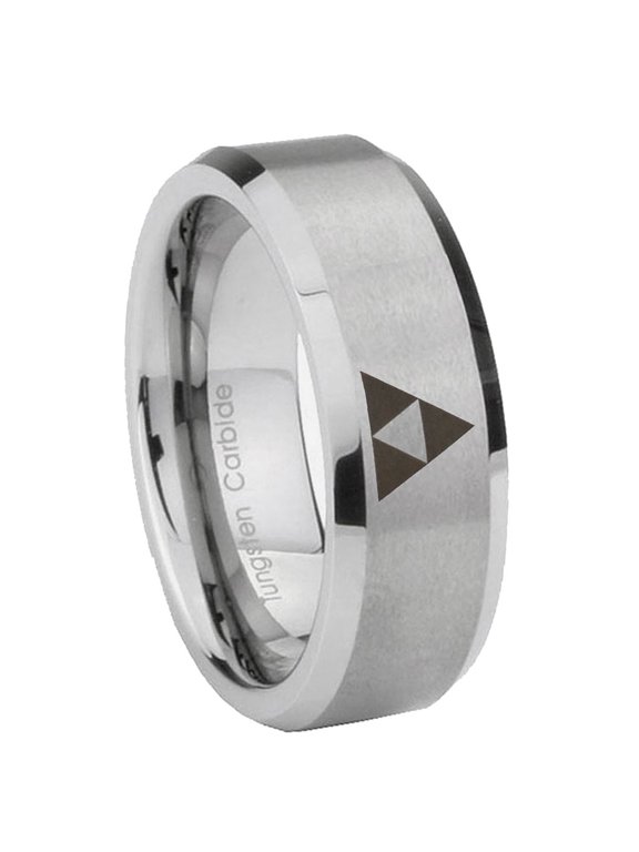 Zelda Triforce Beveled Edge Gray Tungsten Men Ring 10MM