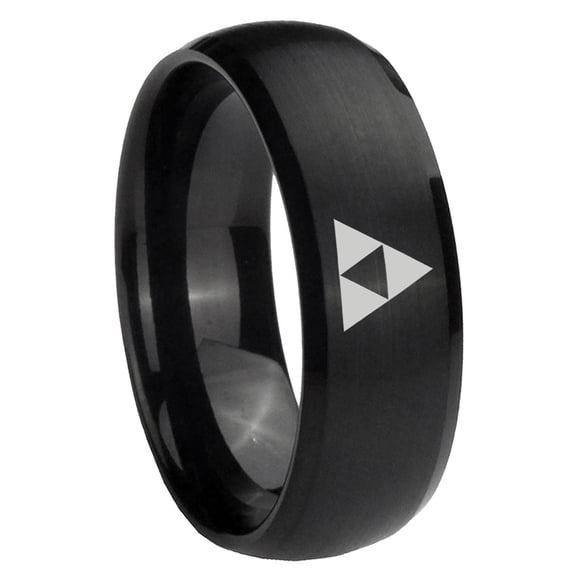 Zelda Triforce Dome Brush Black Polish Edge Tungsten Men Ring 10MM