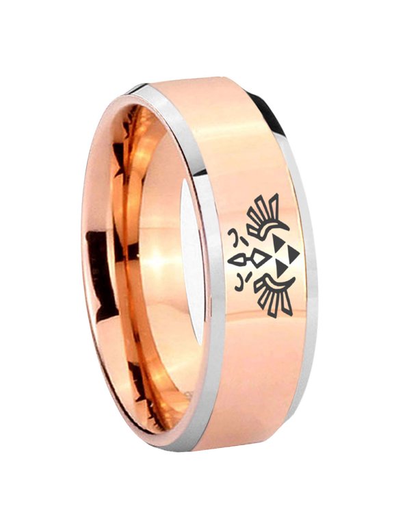 Zelda Triforce Heroes Beveled Rose Gold Tungsten Ring 10MM
