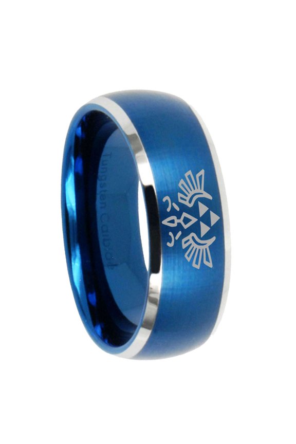 Zelda Triforce Heroes Dome Brushed Finish Blue Tungsten Ring 10MM