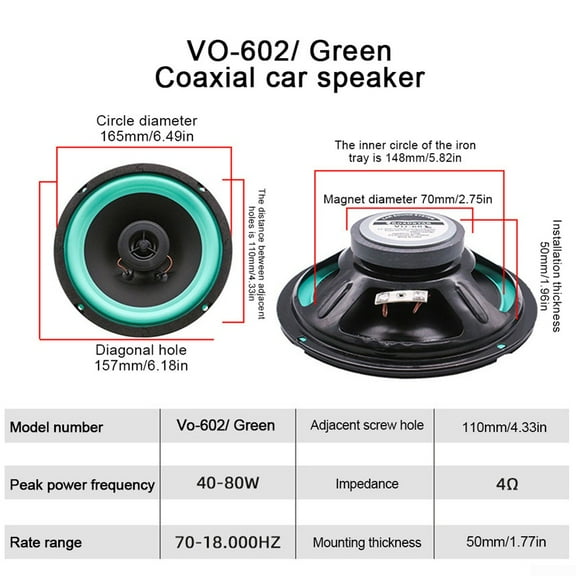 Zelenfel 160W Car HiFi Coaxial Car Speaker, Black, 6.5"