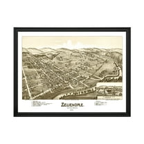 Zelienople Art, 1901 Vintage Map of Zelienople Pennsylvania, PA History Wall Decor Gift, Old Zelienople Map - 24" x 18" Black Framed Print