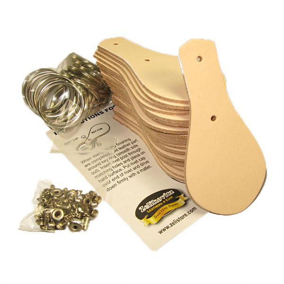 Zelikovitz Key Fob Kits 25 Pack - Vegetable Tanned Tooling Leather with Key Ring and Rivet