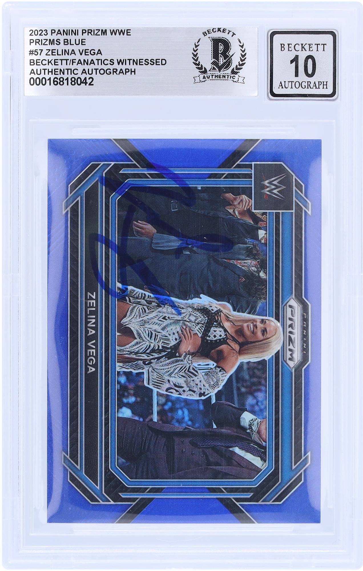 Zelina Vega WWE Autographed 2023 Panini Prizm Blue Prizm #57 #/199 Beckett Fanatics Witnessed Authenticated 10 Card - Fanatics Authentic Certified