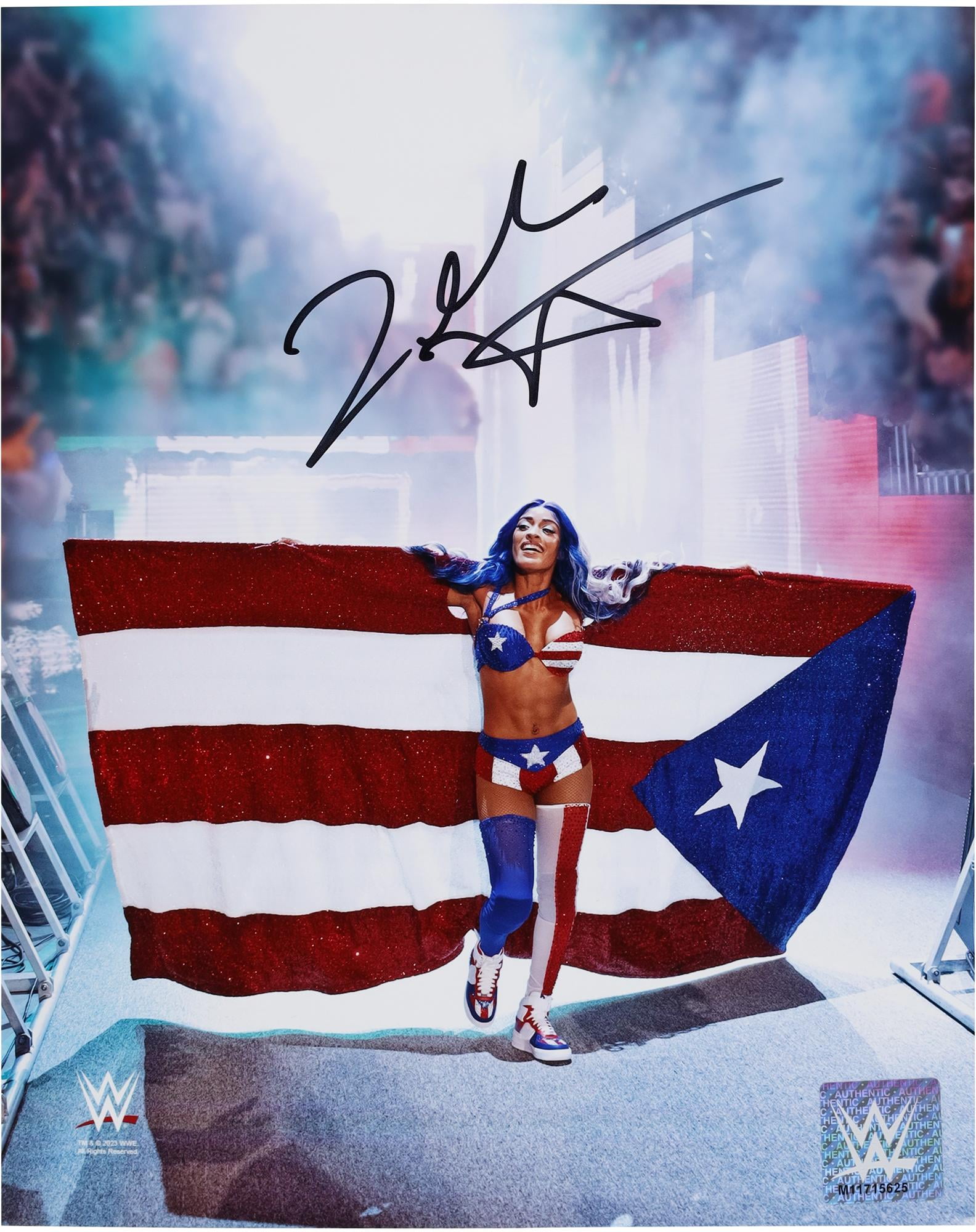 Zelina Vega WWE Autographed 8" x 10" 2023 Backlash Entrance with Flag Photograph - Fanatics Authentic Certified