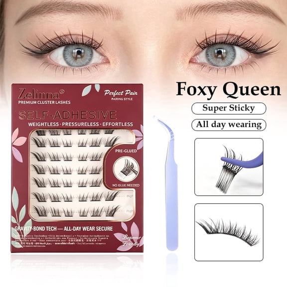 Zelinna Foxy Queen Self-Adhesive Lash Clusters, Wispy Fox Eye, Black, 60 Count