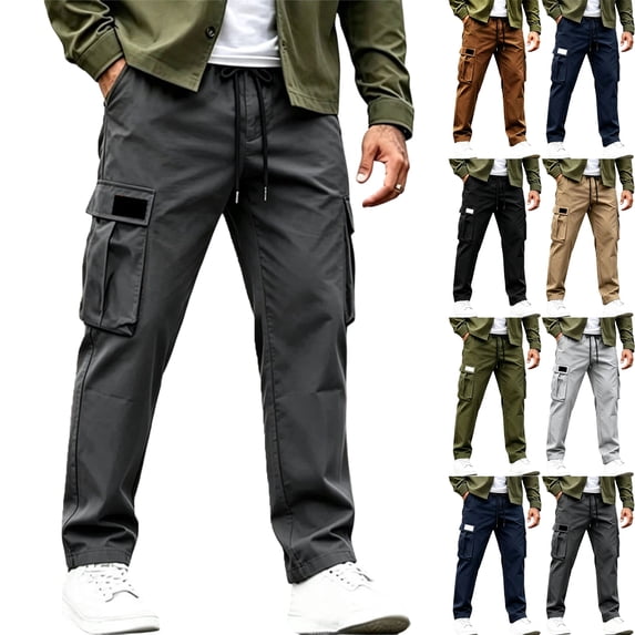 Zeliretfy Men's Pants Athletic Pants For Men Soft Material Practical Design For Athletic Activities Wide Leg Side Pockets Lightweight Straight Leg Multiple Pockets