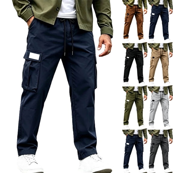 Zeliretfy Men's Pants Athletic Pants For Men Soft Material Practical Design For Athletic Activities Wide Leg Side Pockets Lightweight Straight Leg Multiple Pockets