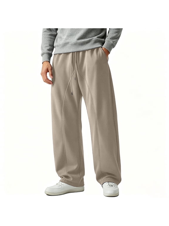 Men's Pants Relaxed Fit Sweatpants For Men Wide Leg Stretch Fabric Breathable Stretch Waist Deep Pockets Regular Fit Zipper Fly Lightweight Drawstring Closure