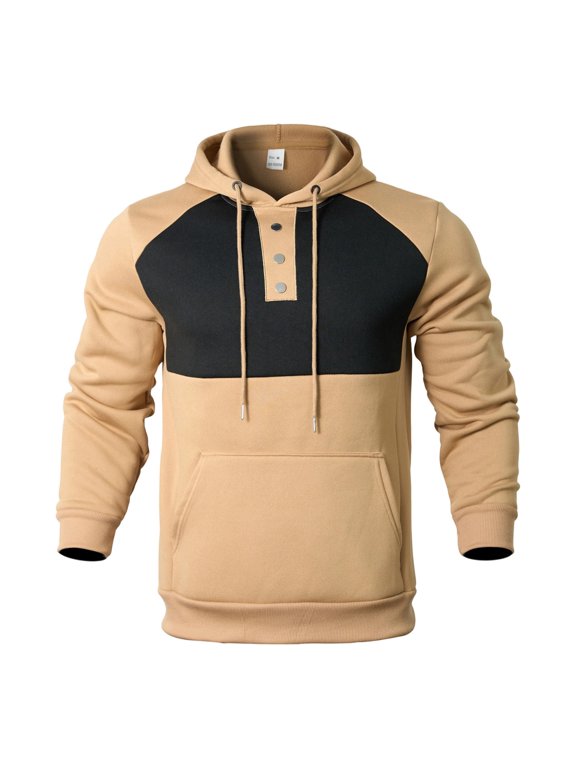 Mens Long Sleeve Pullover Hoodie Color Block Front Pocket Nylon Spandex Blend Camp Wear Basic Wear Commute Wear Running Gear Winter Layer Transition Wear