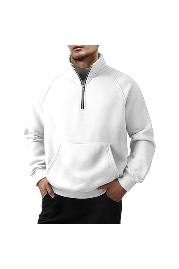 Mens Long Sleeve Quarter Zip Hoodie Solid Color Work Wear Nylon Spandex Blend Weekend Wear Classic Style Base Layer Walk Wear Hike Wear Outdoor Activities