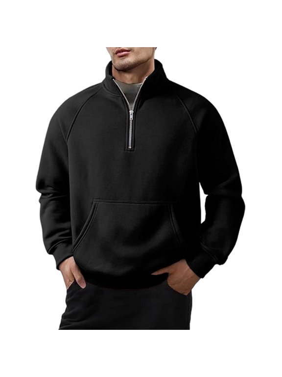 Mens Long Sleeve Quarter Zip Hoodie Solid Color Work Wear Nylon Spandex Blend Weekend Wear Classic Style Base Layer Walk Wear Hike Wear Outdoor Activities
