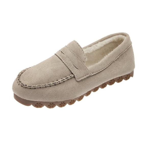 Zeliretfy Winter Slip On Shoes Women Warm Loafers Lined Fur Lined Flat Heel Comfortable For Office Wear Cushioned Insole For Comfort Classic Style For Any Outfit Warm Slip On Shoes Women