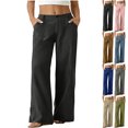 thumbnail image 1 of Zeliretfy Women Pants Wide Leg Straight Leg Trousers with Pocket Button Fly Elastic Back Waist Deep Patch Front Pockets Back Pocket Solid Color High Waist Loose Pocket Straight Solid Long Pants, 1 of 8