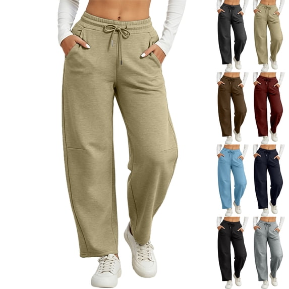 Zeliretfy Women Wide Leg Pants With Knife Pleat Design Drawstring Waist Side Pockets For Yoga Fitness Workout Daily Use Multiple Colors Comfortable Fabric