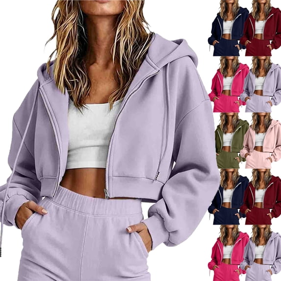 Zeliretfy Women Zip Up Hooded Sweatshirt Long Sleeve Solid Color Top for Winter Sports Casual Daily Wear Workout Jogging Fitness Running Outdoor Activities