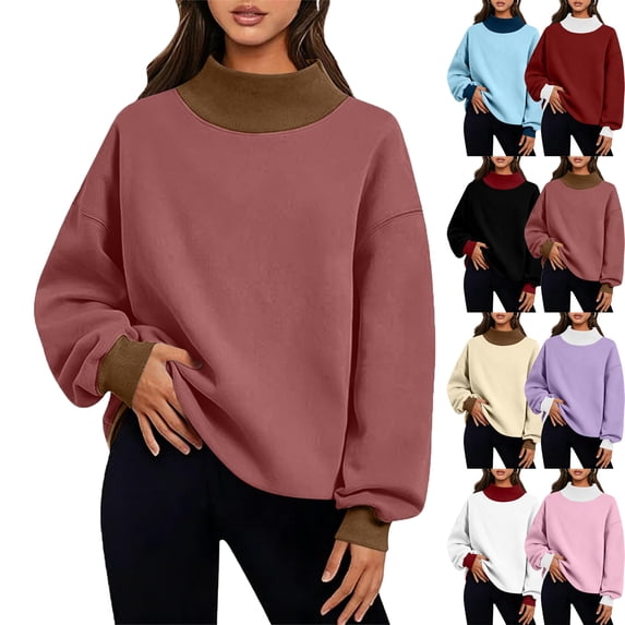 Zeliretfy Womens Oversized Turtleneck Sweatshirt Long Sleeve Pullover Loose Fit Comfort Tops for Work Office Daily Wear Fall Winter Spring Solid Color
